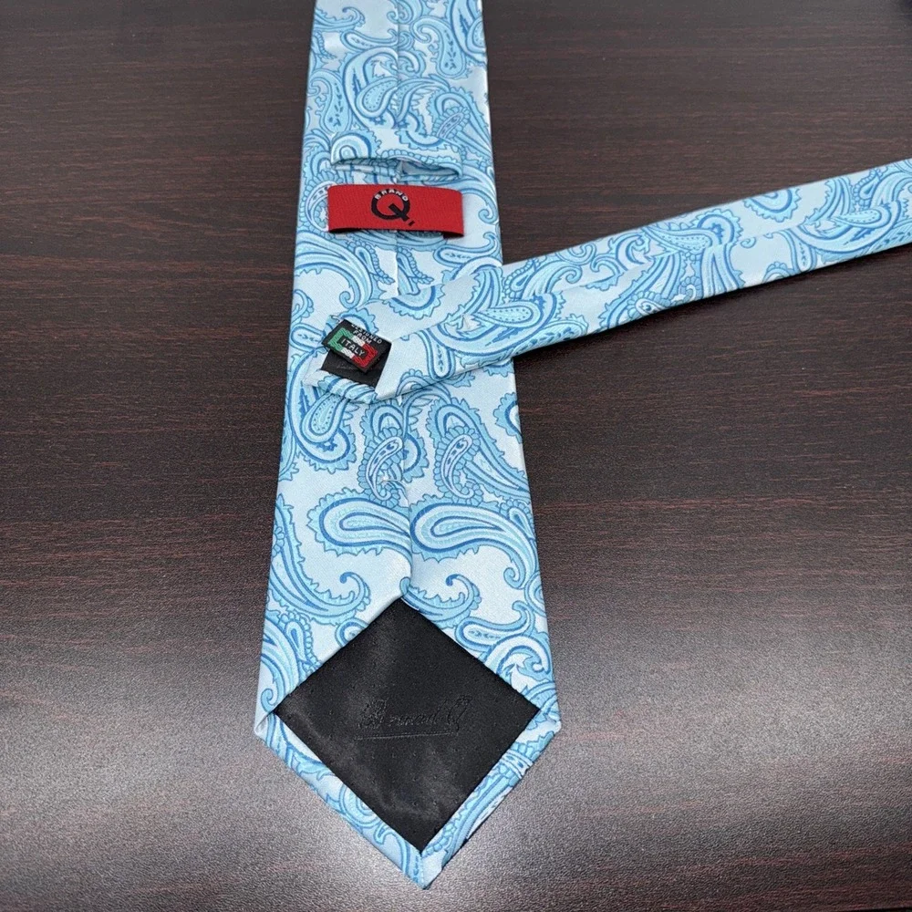 Brand Q Handmade‎ Italian Silk Tie Turquoise W/ Silver. Made In Italy